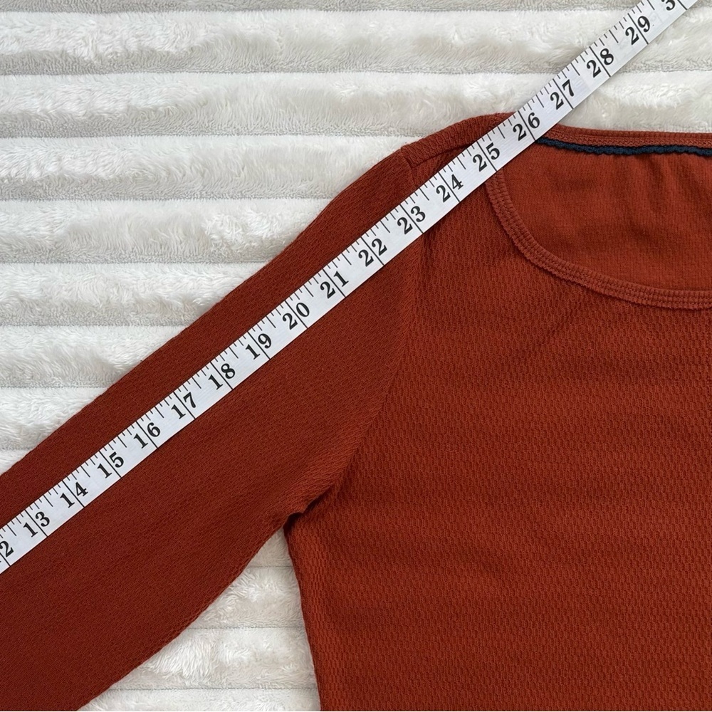 PILCRO Anthropologie Waffle Knit Thermal Top Rust Orange Crochet Bell Sleeve Sm - Picture 10 of 10